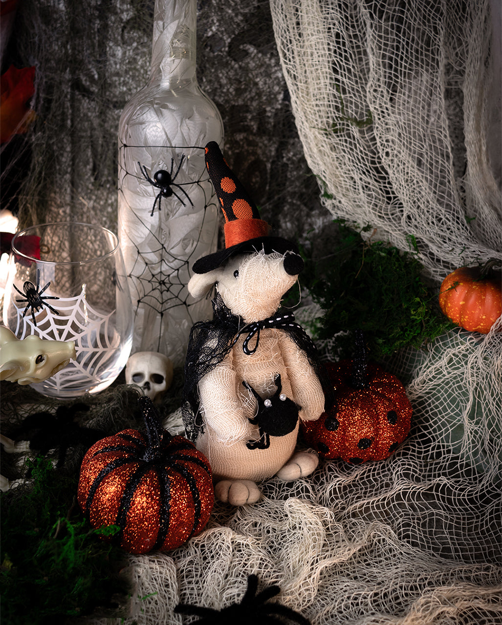 Pluche Halloween Muis Met Spin 23cm