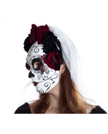 Sugar Skull Maske mit Blüten & Schleier