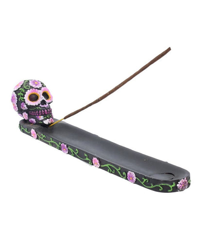 Sugar Skull mit Blumen Räucherstäbchen Halter