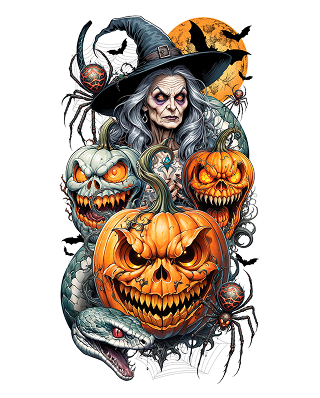 Tatouage temporaire à coller sur le thème des sorcières et des citrouilles