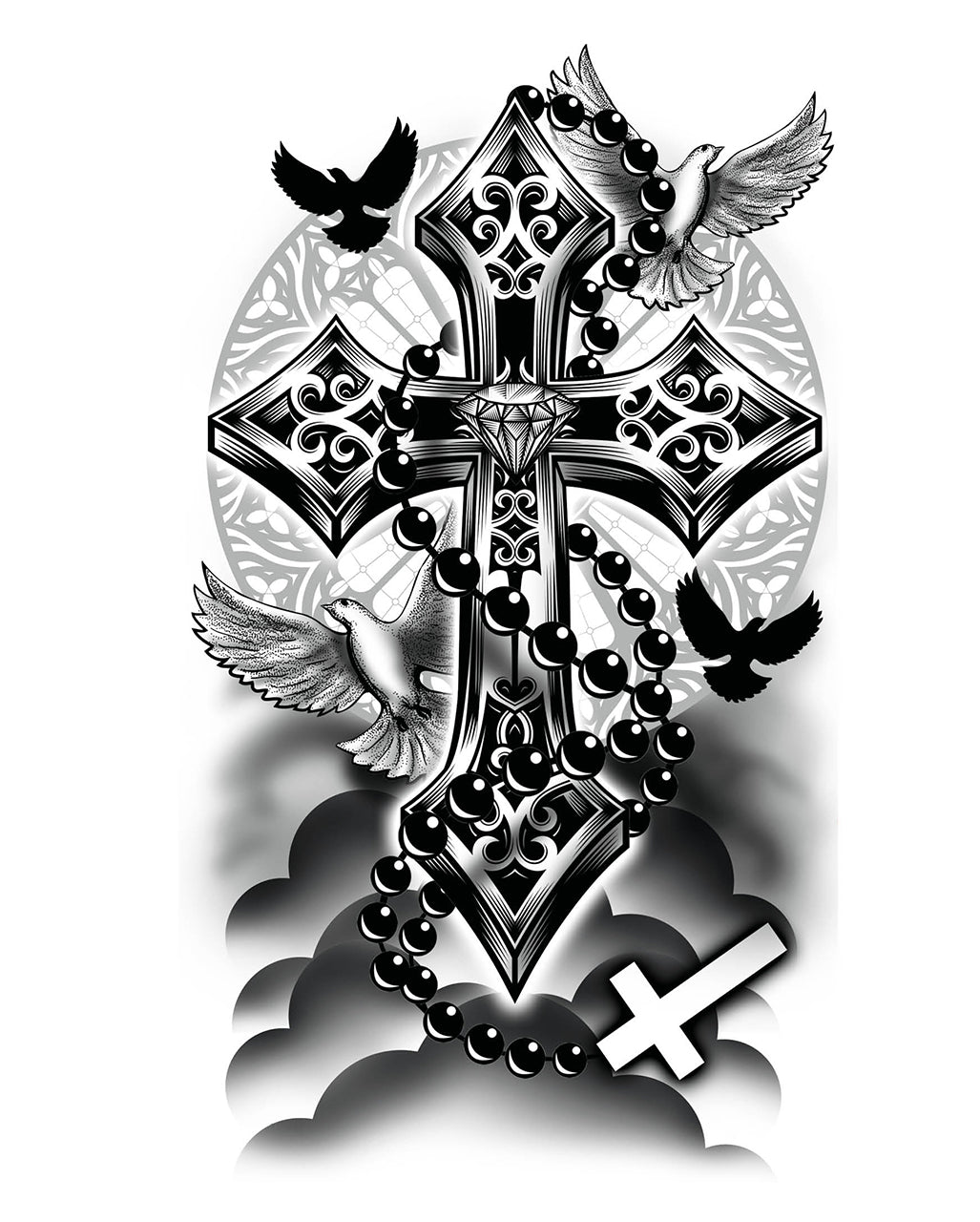 Temporäres Kreuz Rosenkranz Tattoo zum Aufkleben