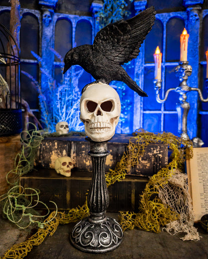 Skull Bust With Raven With Spread Wings & LED 35cm