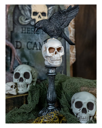 Skull Bust With Raven With Spread Wings & LED 35cm