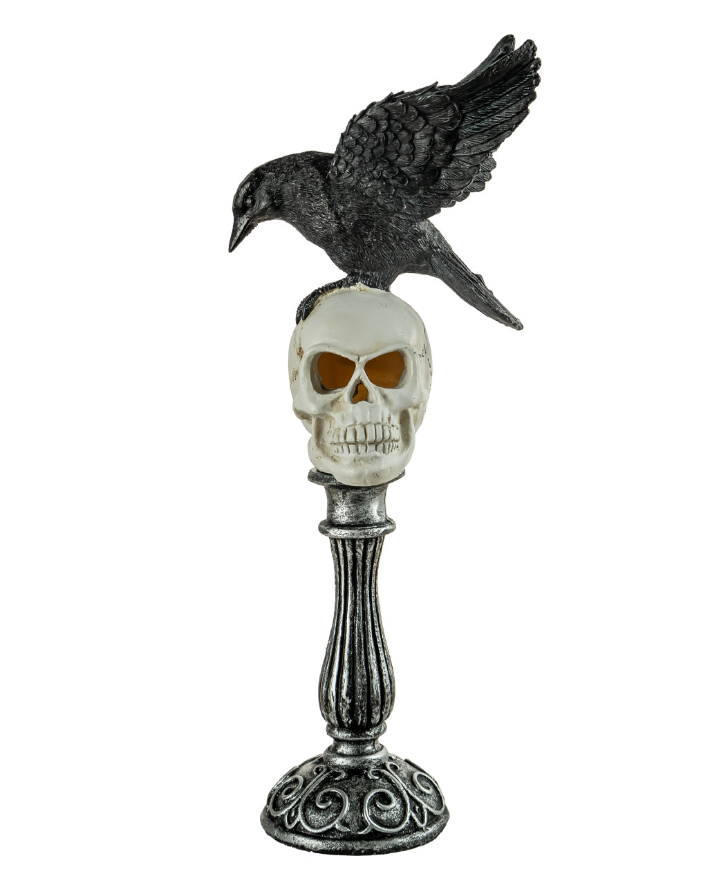 Skull Bust With Raven With Spread Wings & LED 35cm