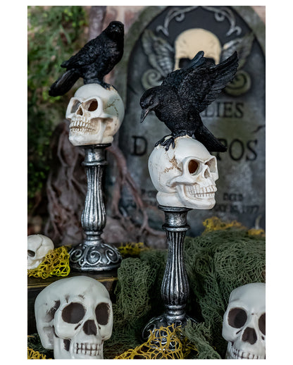 Buste Tête De Mort Avec Corbeau & éclairage LED 31cm