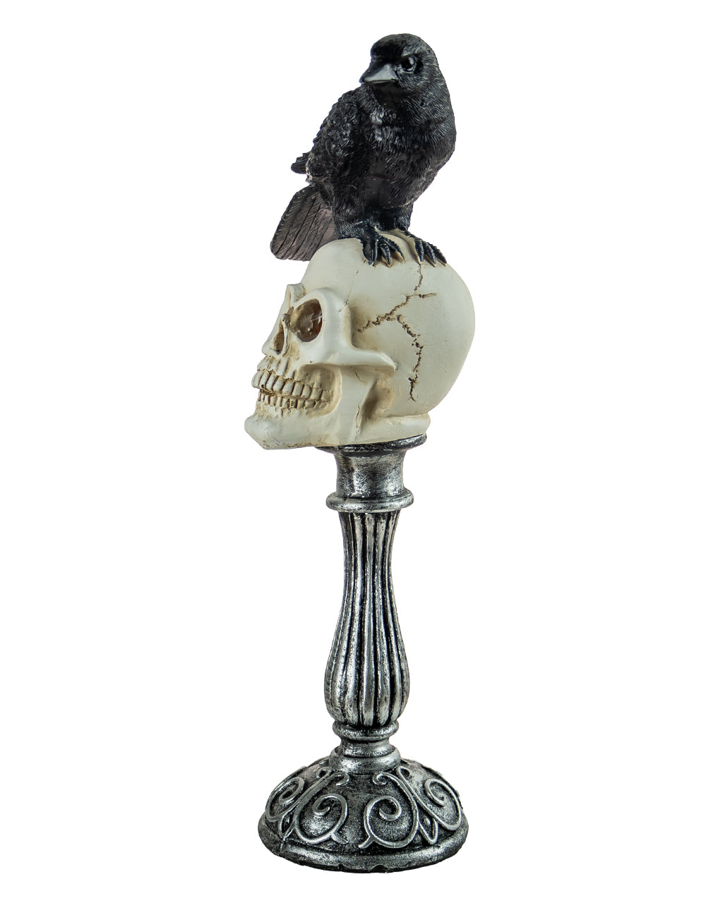 Buste Tête De Mort Avec Corbeau & éclairage LED 31cm