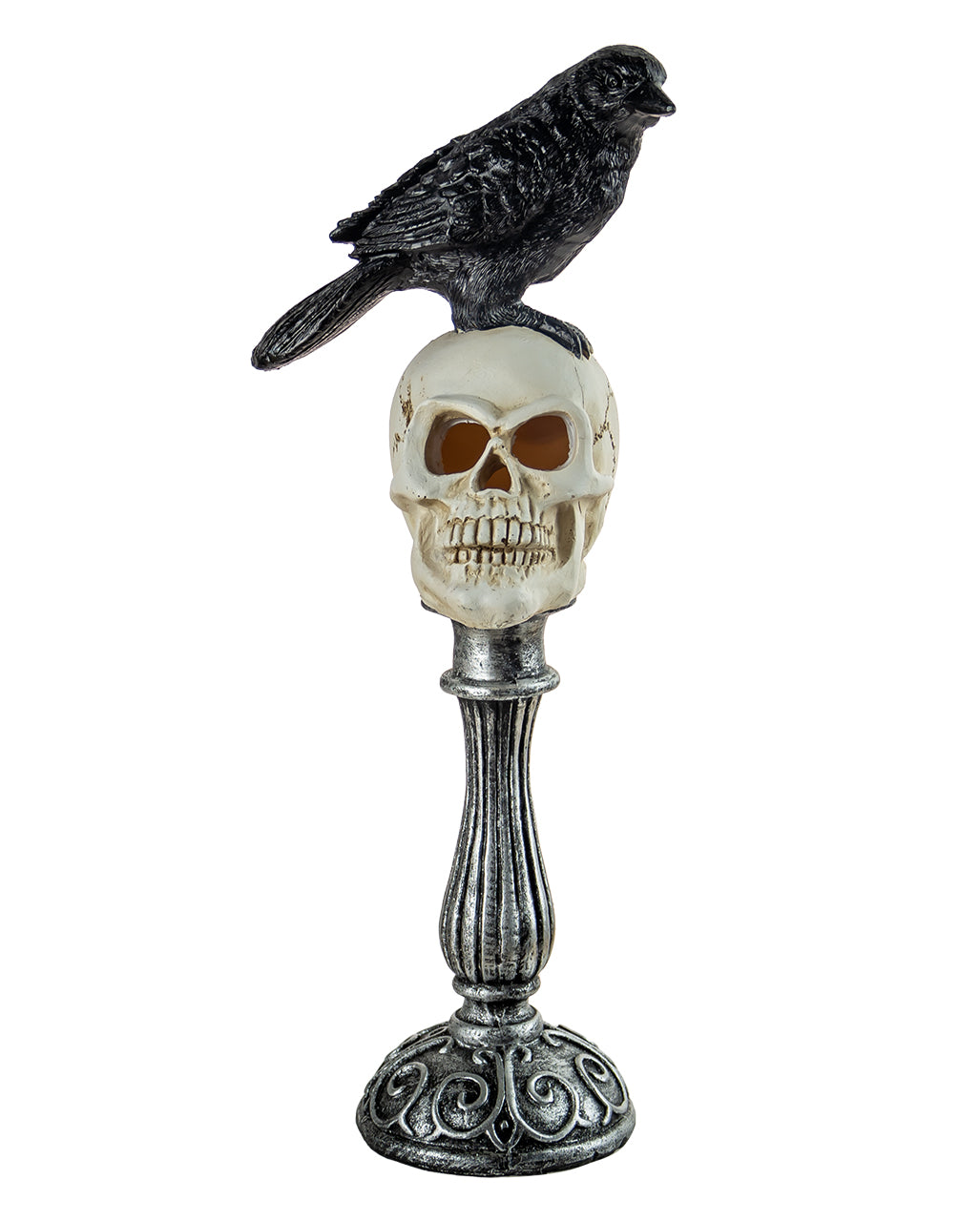 Buste Tête De Mort Avec Corbeau & éclairage LED 31cm
