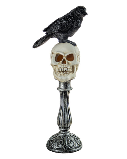 Buste Tête De Mort Avec Corbeau & éclairage LED 31cm