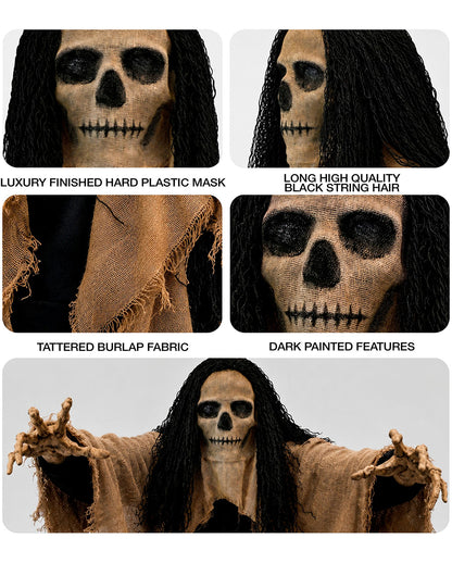 Totenkopf Jute Maske mit Kapuze & Haaren