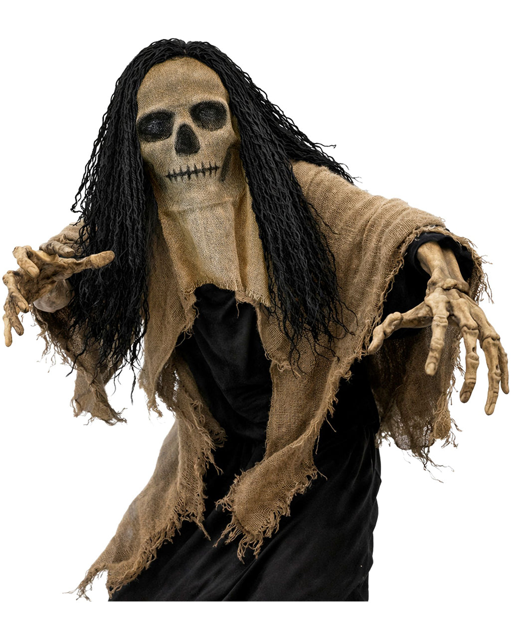 Totenkopf Jute Maske mit Kapuze & Haaren