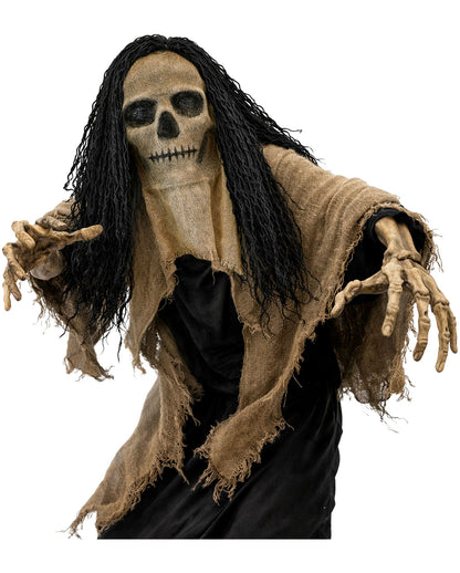 Totenkopf Jute Maske mit Kapuze & Haaren