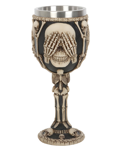 Skull Goblet With 3 Skulls & Bones As Motif 19cm