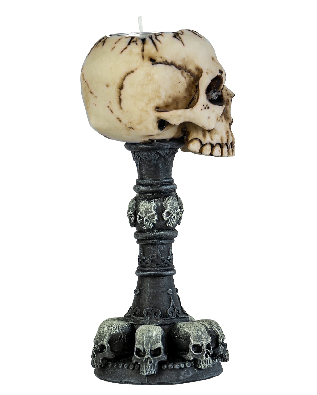 Totenkopf Teelichthalter mit kleinen Schädeln 17cm