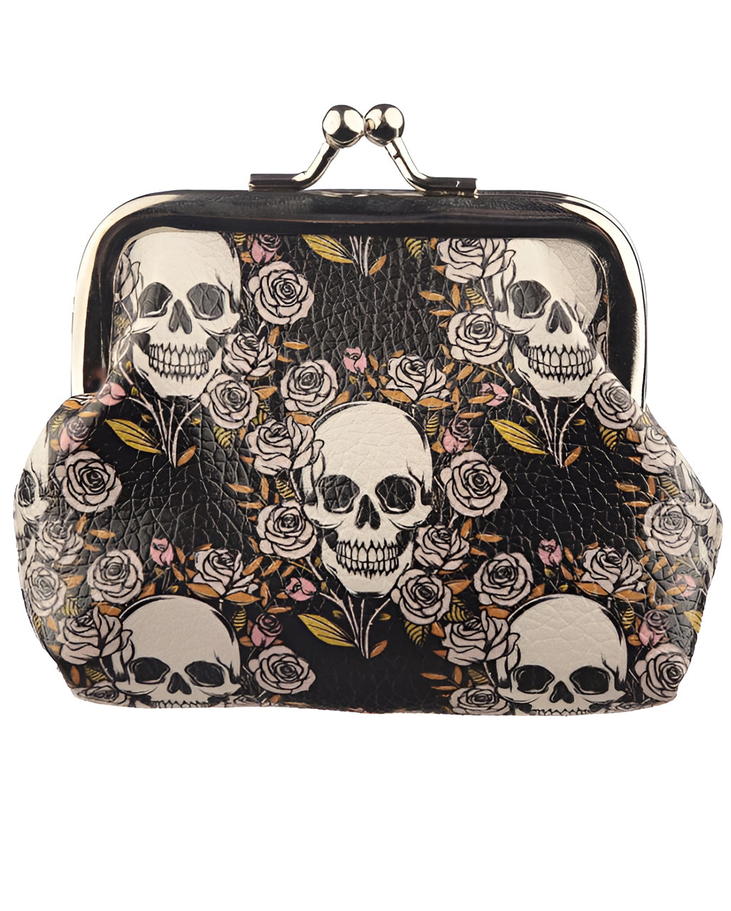 Skull & Roses Wallet With Clip Closure
