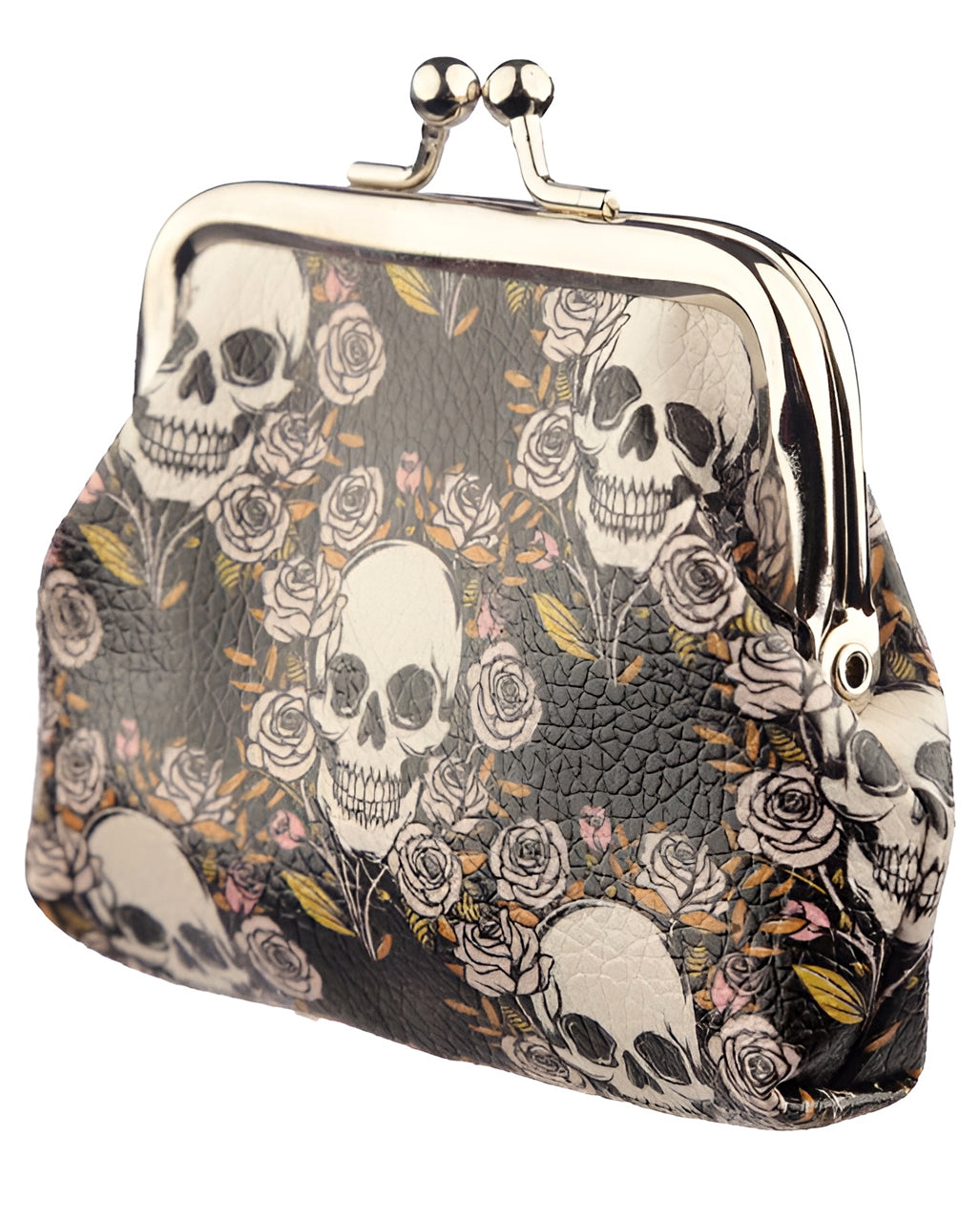 Skull & Roses Wallet With Clip Closure