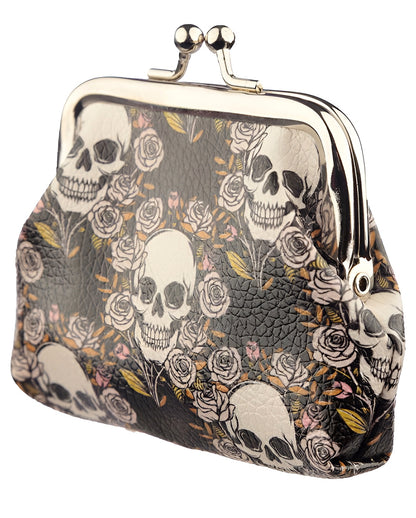 Skull & Roses Wallet With Clip Closure