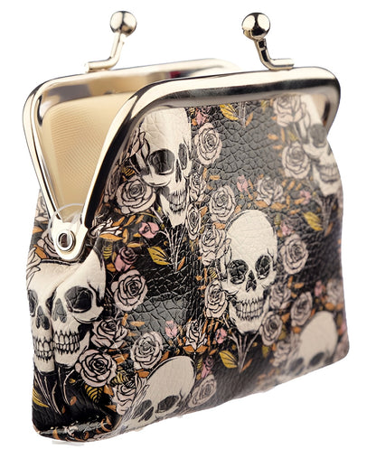 Skull & Roses Wallet With Clip Closure