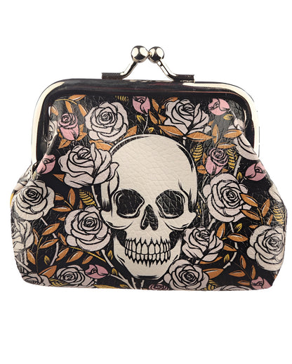 Skull & Roses Wallet With Clip Closure