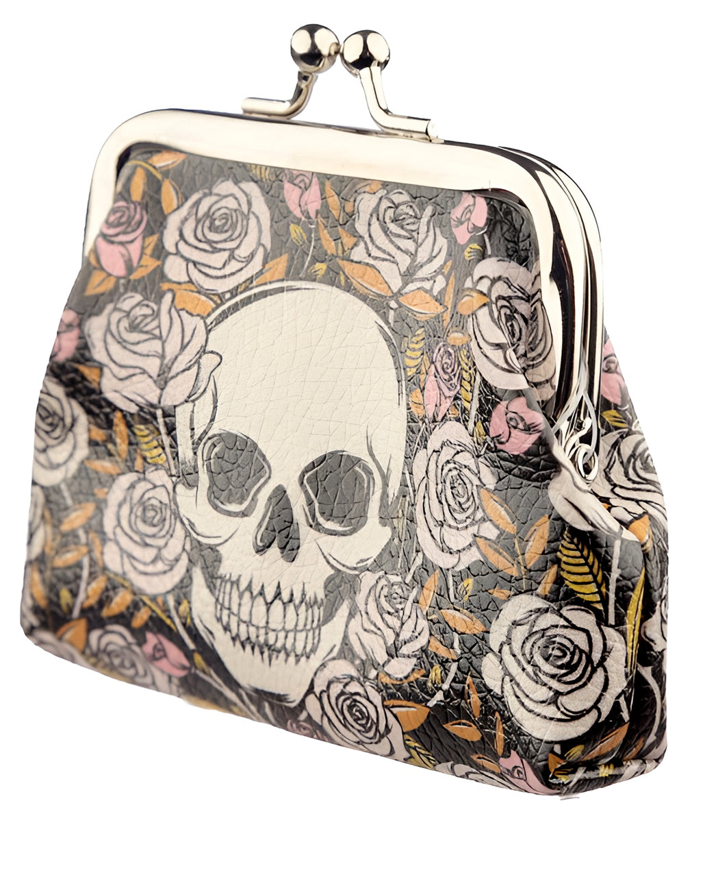 Skull & Roses Wallet With Clip Closure
