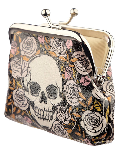 Skull & Roses Wallet With Clip Closure