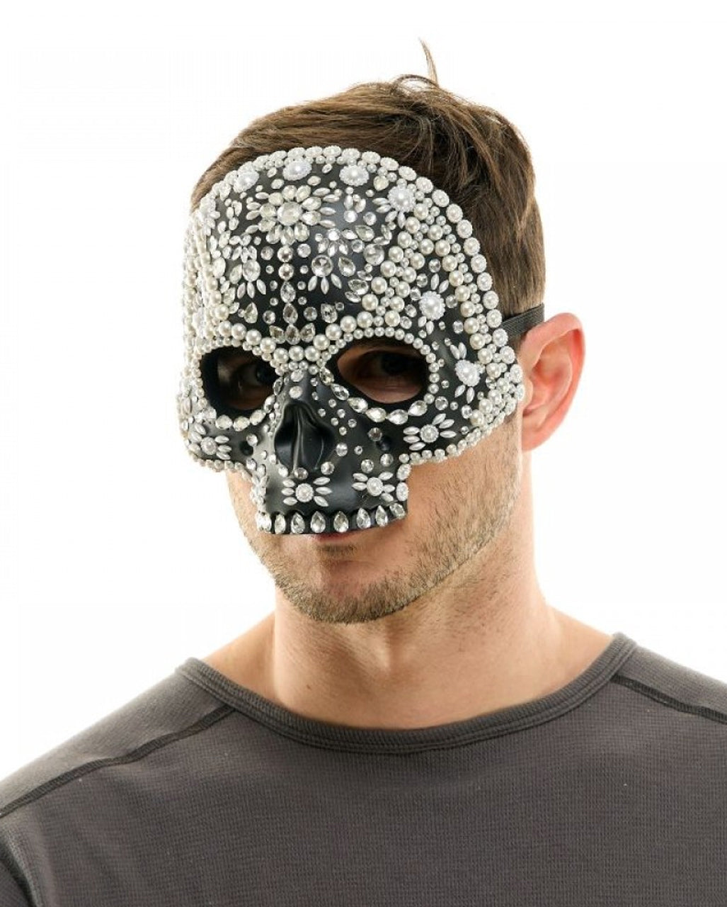 Totenschädel Halbmaske mit Glitzersteinchen
