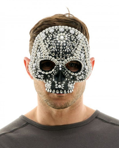 Totenschädel Halbmaske mit Glitzersteinchen