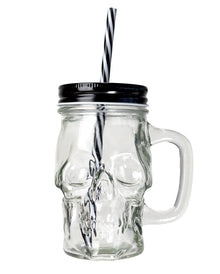 Totenschädel Trinkglas mit Deckel & Strohhalm