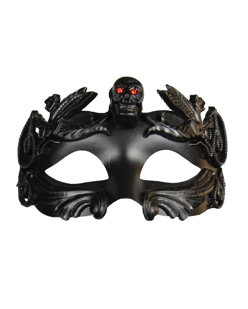 Venezianische Augenmaske mit Totenkopf & Strasssteinen schwarz
