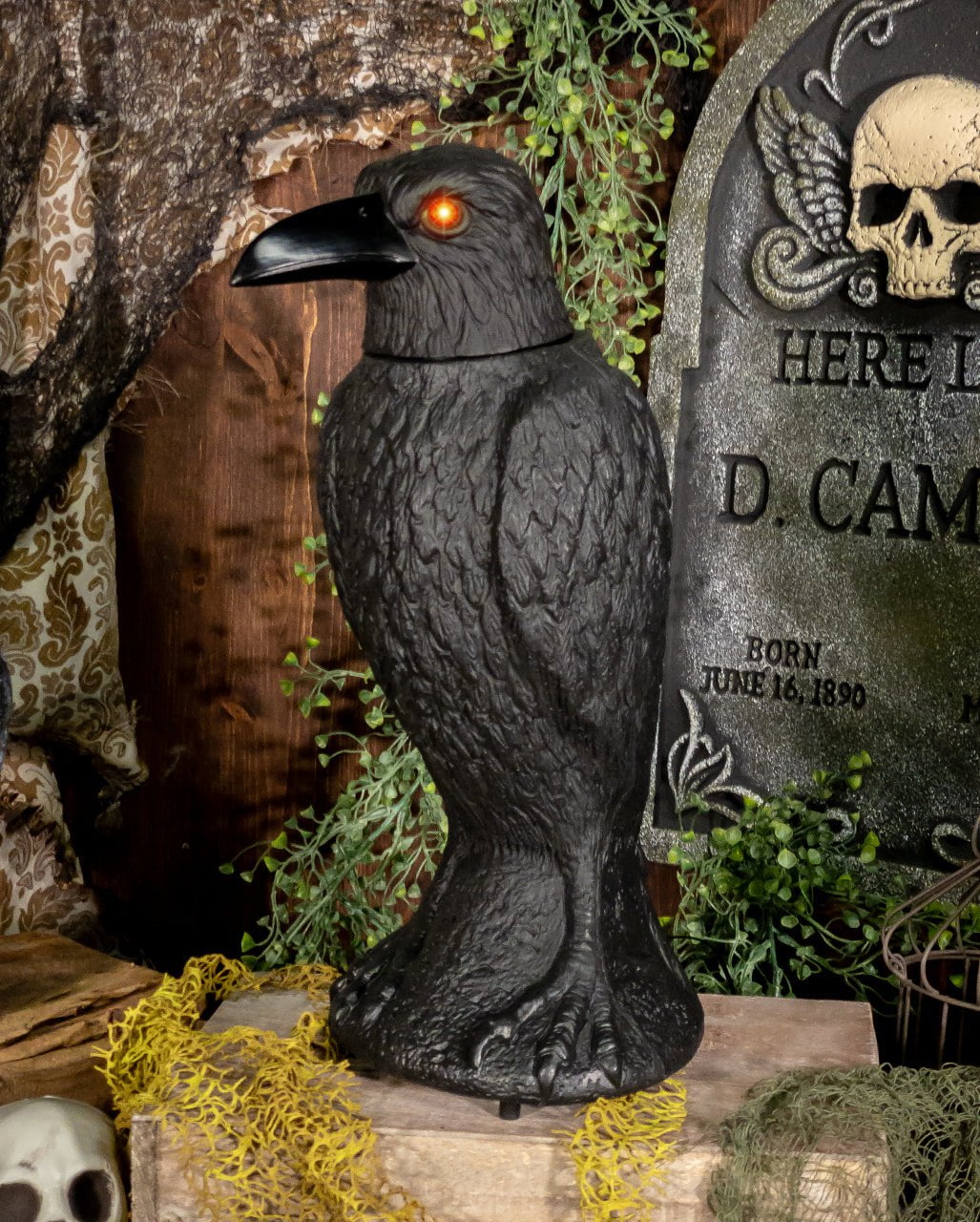Bewitched Black Raven With Movement, Light & Sound 39cm