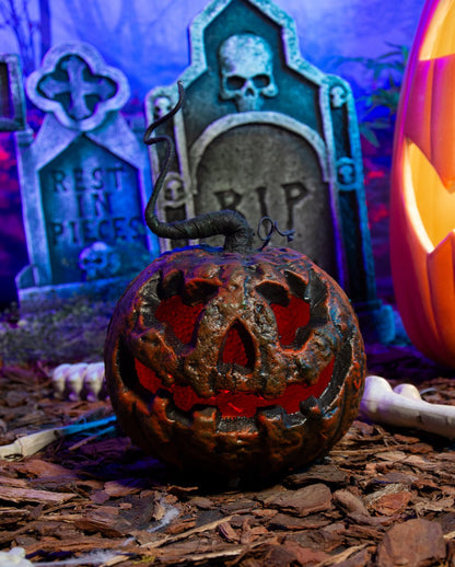 Rotten Halloween Pumpkin With Stalk & LED Light 25cm