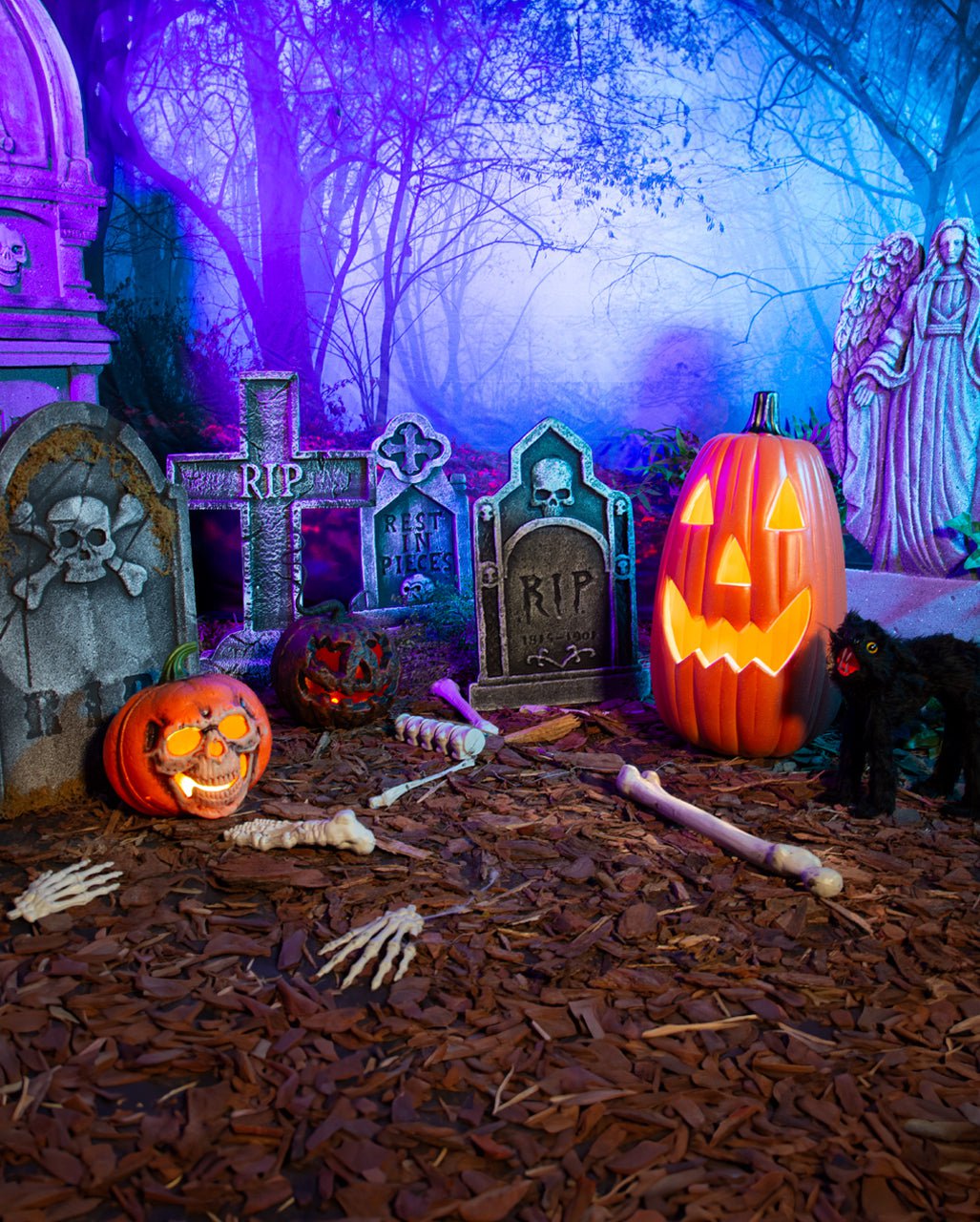 Rotten Halloween Pumpkin With Stalk & LED Light 25cm