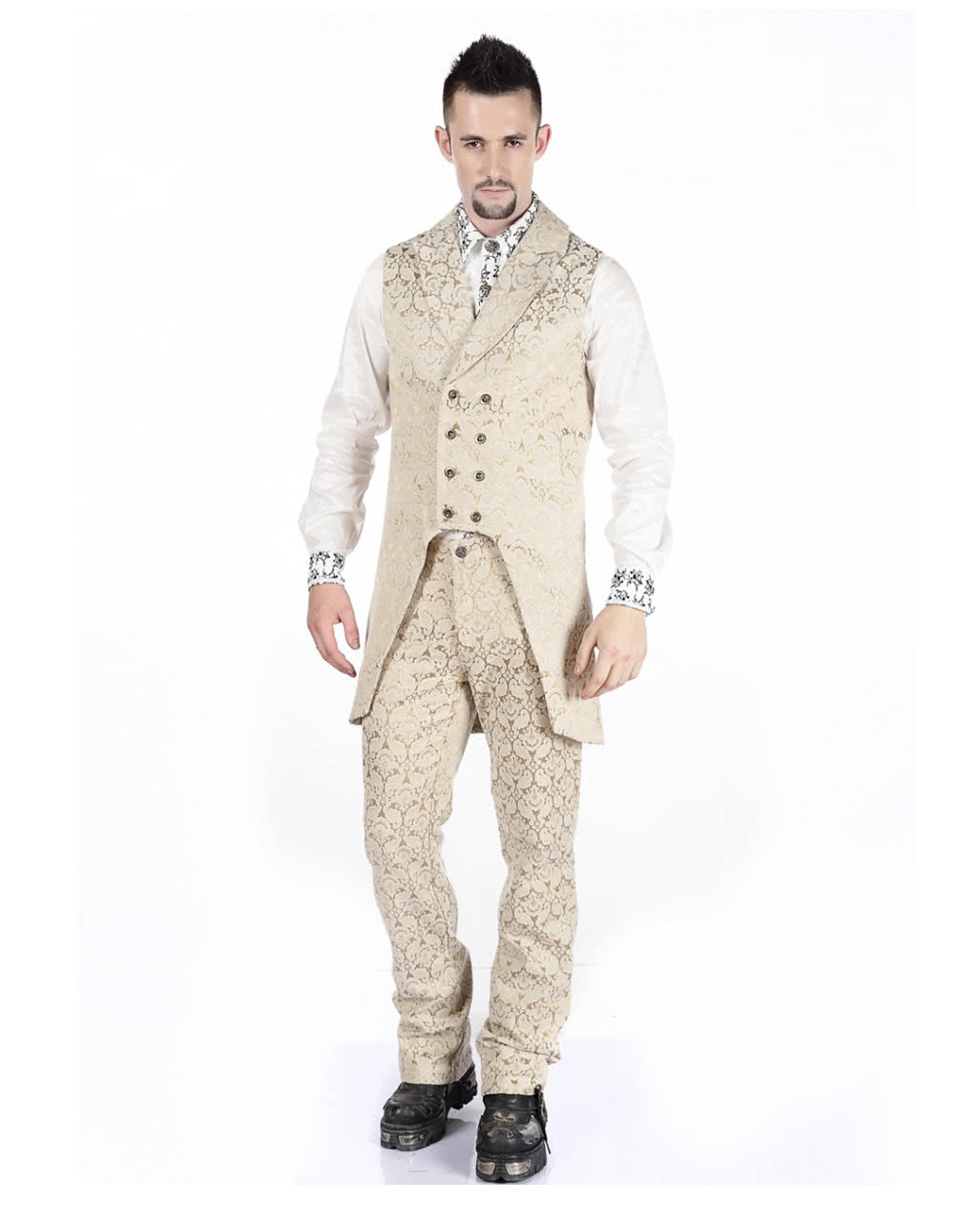 Beige Herren Gothic Brokat Hose
