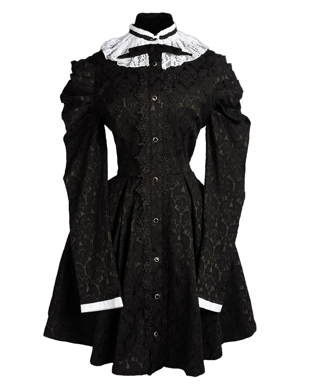 Viktorianisches Gothic Kleid mit Brokat Spitzenkragen