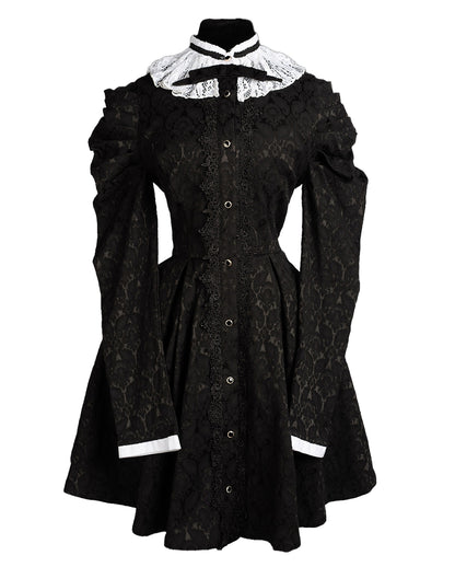 Viktorianisches Gothic Kleid mit Brokat Spitzenkragen