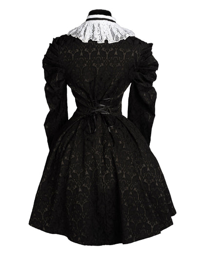 Viktorianisches Gothic Kleid mit Brokat Spitzenkragen