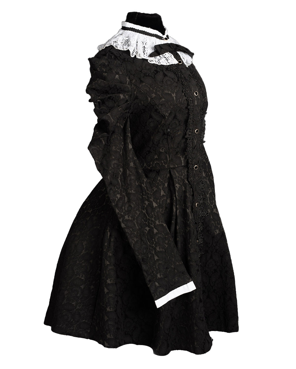 Viktorianisches Gothic Kleid mit Brokat Spitzenkragen