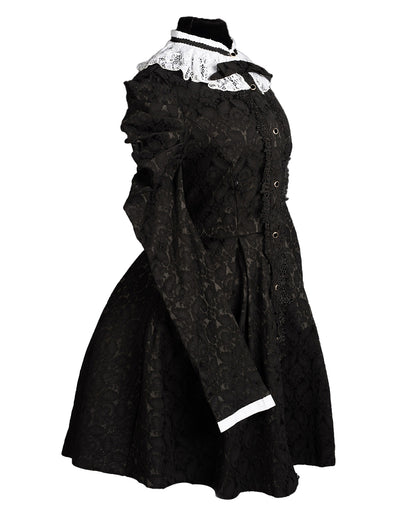 Viktorianisches Gothic Kleid mit Brokat Spitzenkragen