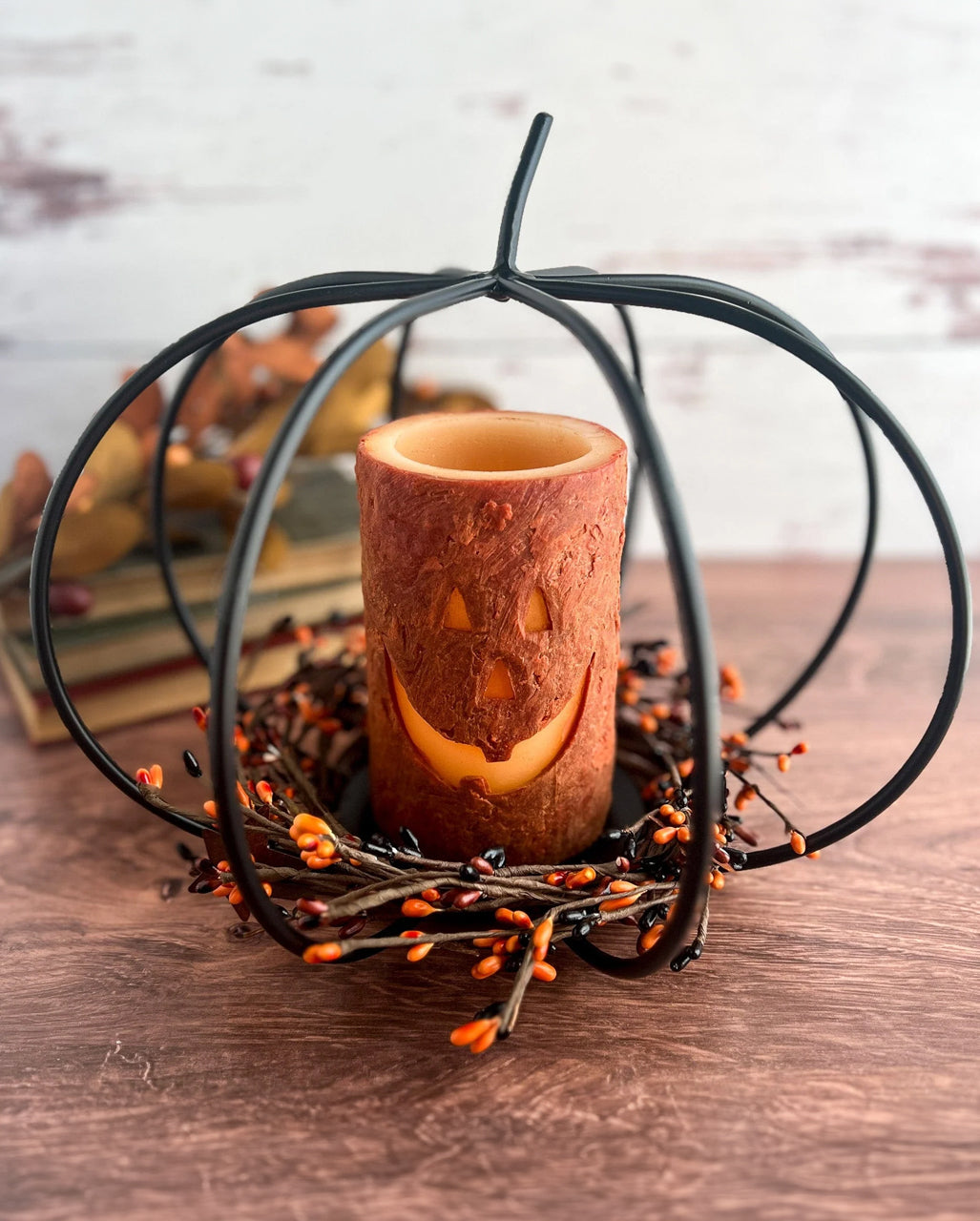 Shabby-Chic Jack-O-Lantern LED Wachskerze mit Timer 10cm