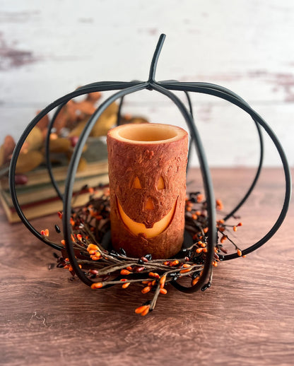 Shabby-Chic Jack-O-Lantern LED Wachskerze mit Timer 12cm