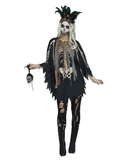 Kostümponcho Voodoo Skelett