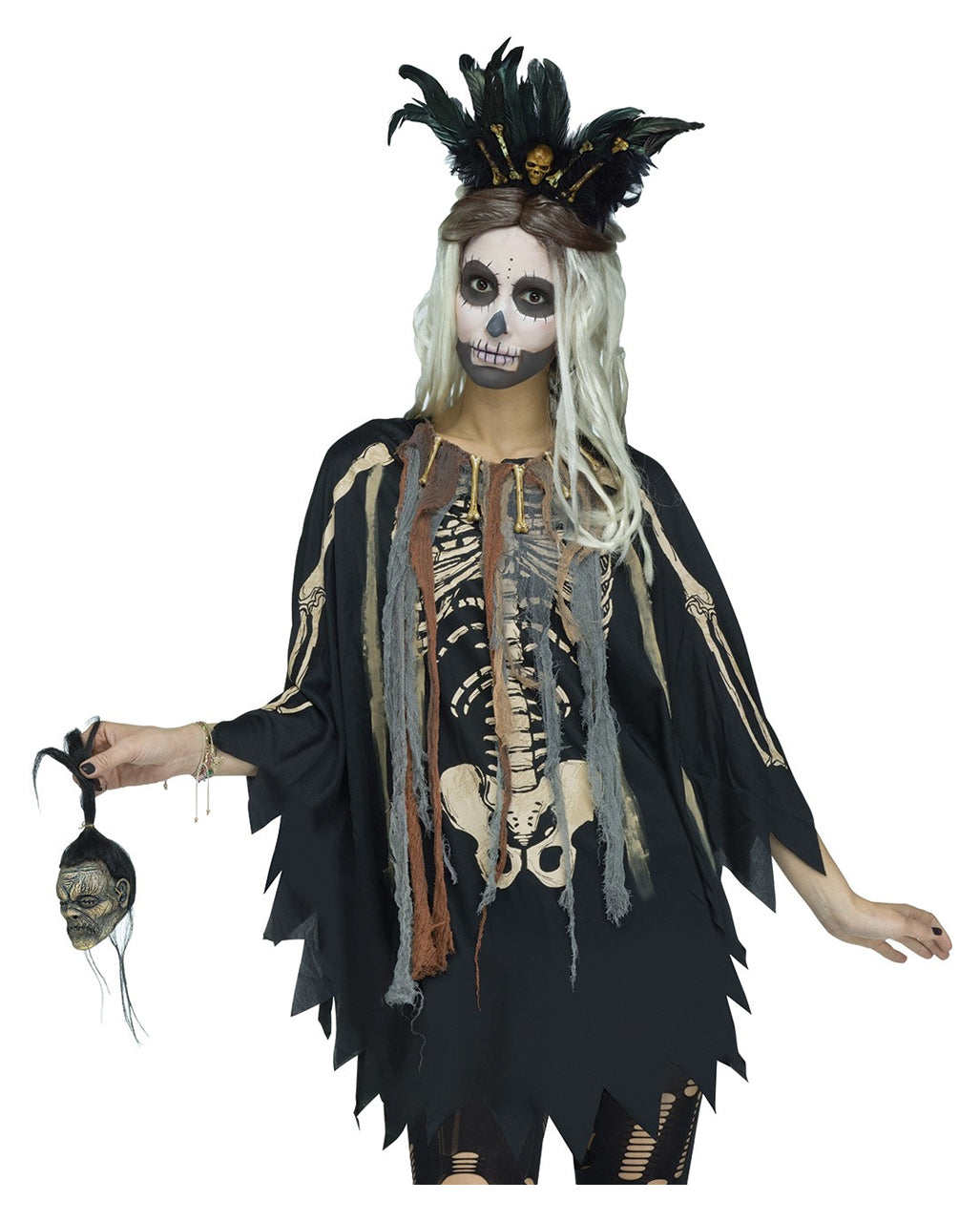 Kostümponcho Voodoo Skelett
