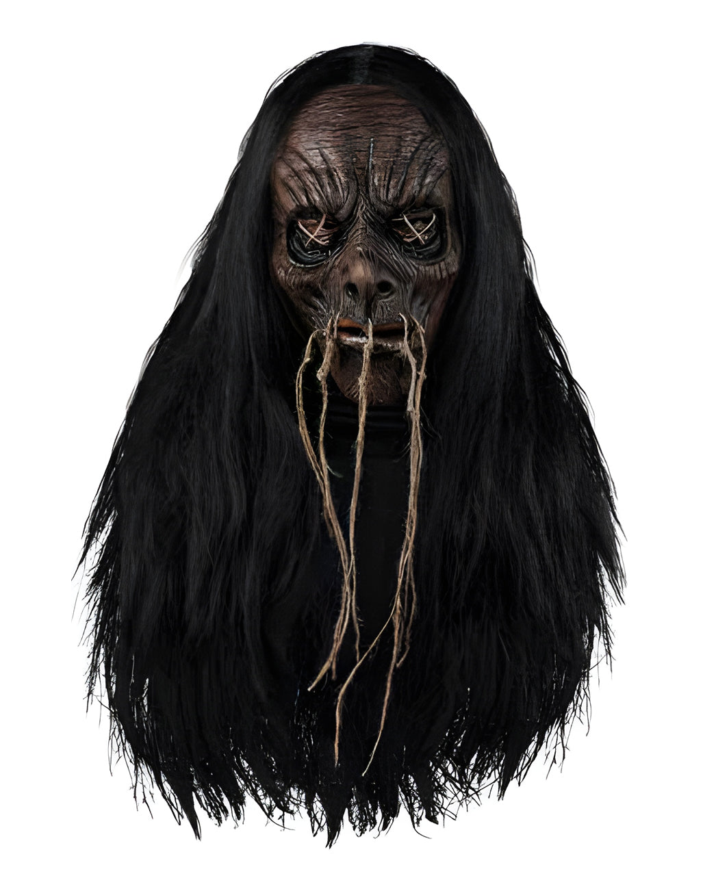 Voodoo Schrumpfkopf Maske mit Haaren