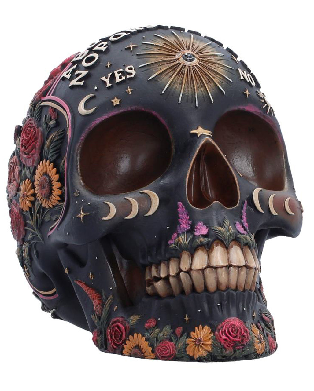 Wahrsage Totenkopf mit Ouija Brett & Pflanzen Motiv 14,8cm
