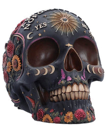 Wahrsage Totenkopf mit Ouija Brett & Pflanzen Motiv 14,8cm