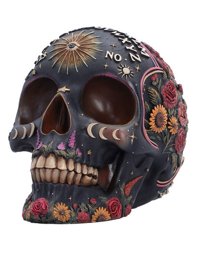 Wahrsage Totenkopf mit Ouija Brett & Pflanzen Motiv 14,8cm