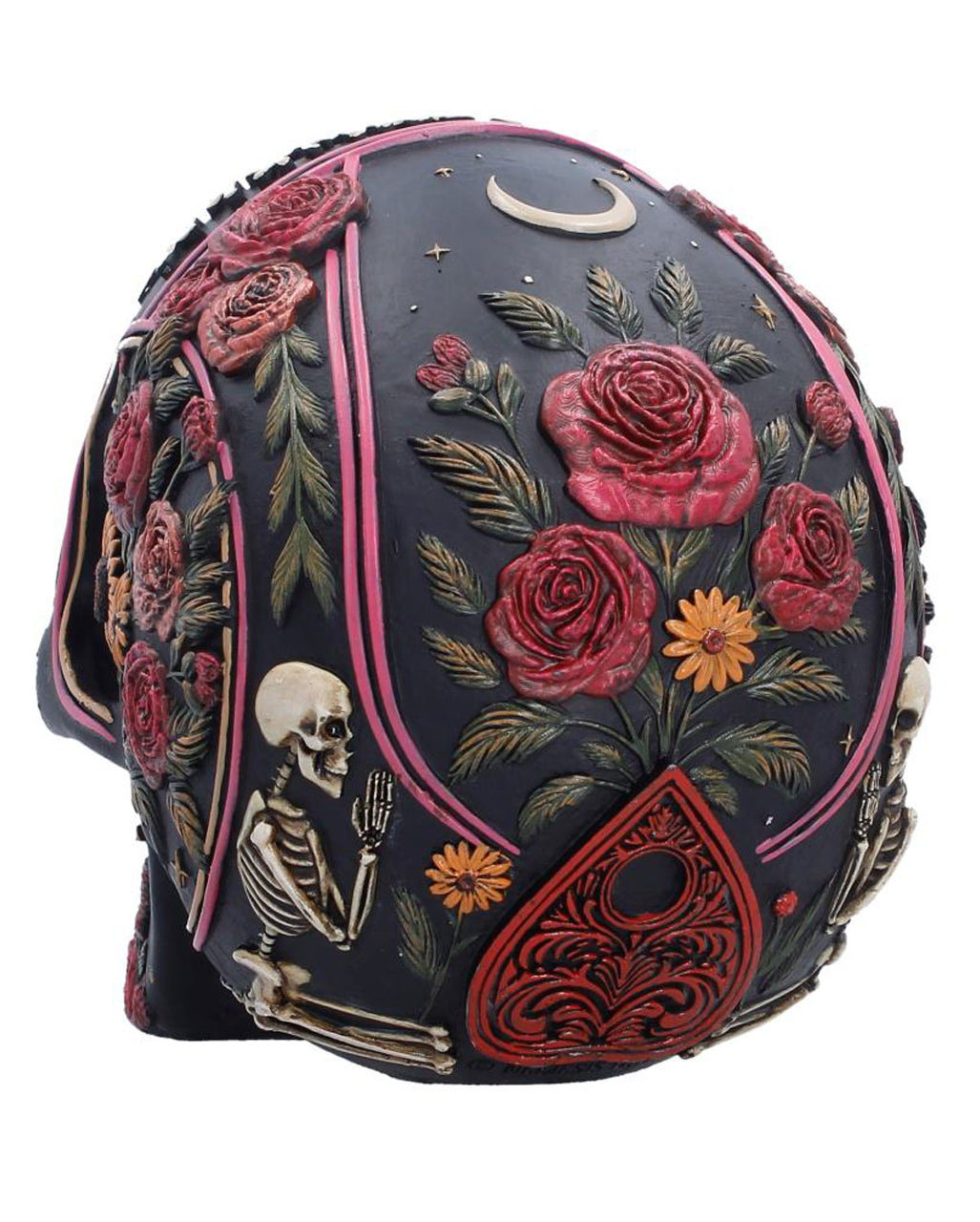 Wahrsage Totenkopf mit Ouija Brett & Pflanzen Motiv 14,8cm