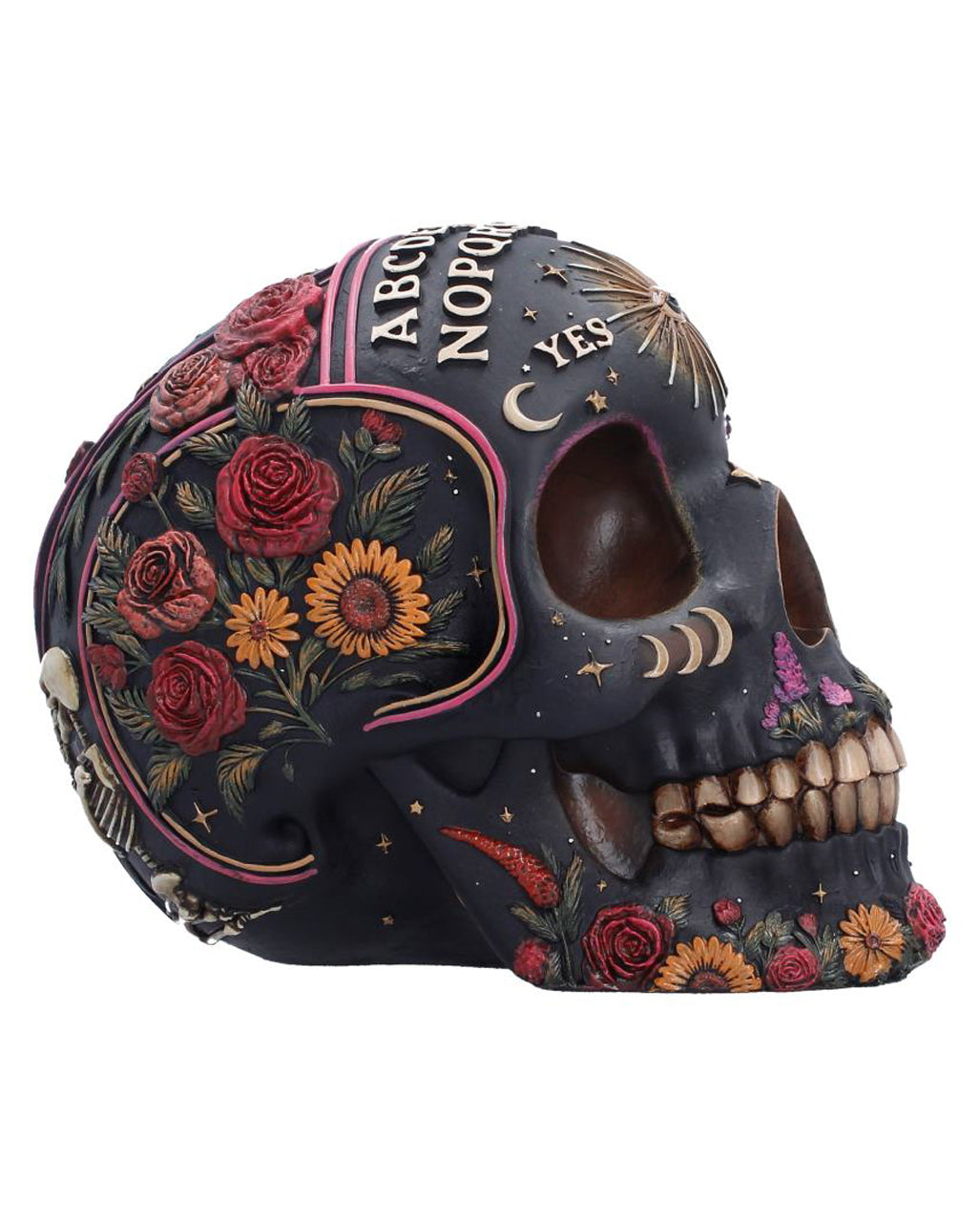 Wahrsage Totenkopf mit Ouija Brett & Pflanzen Motiv 14,8cm