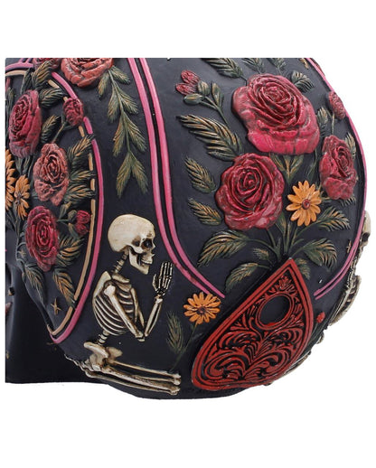 Wahrsage Totenkopf mit Ouija Brett & Pflanzen Motiv 14,8cm