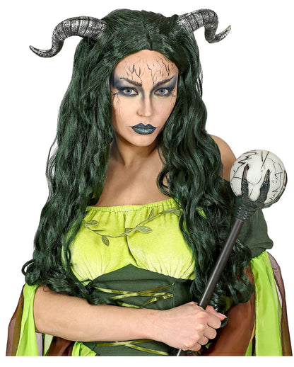 Waldhexen Perücke mit Hörnern
