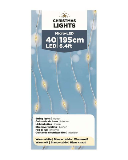Warm White 40 Micro LED String Lighting 195cm